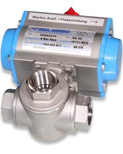 T-ball valve (3/2-way) 3/4" SST pneumatic actuator cw